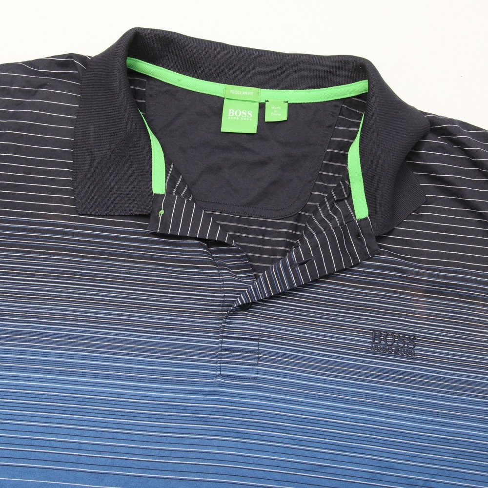 BOSS Hugo Boss Men's Striped Ombre Polo Shirt Regular Fit Blue Black White 3XL